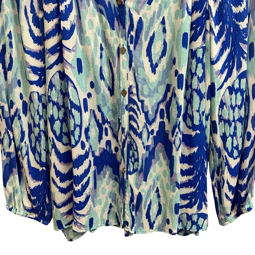 Lilly Pulitzer Elsa Long Sleeve Top "Tropi Call Me" Blue Women's Medium *READ* - Picture 3 of 8